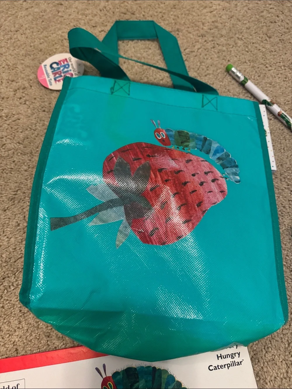 Eric Carle Teal Reusable Tote Bag with Matching Stationery Set